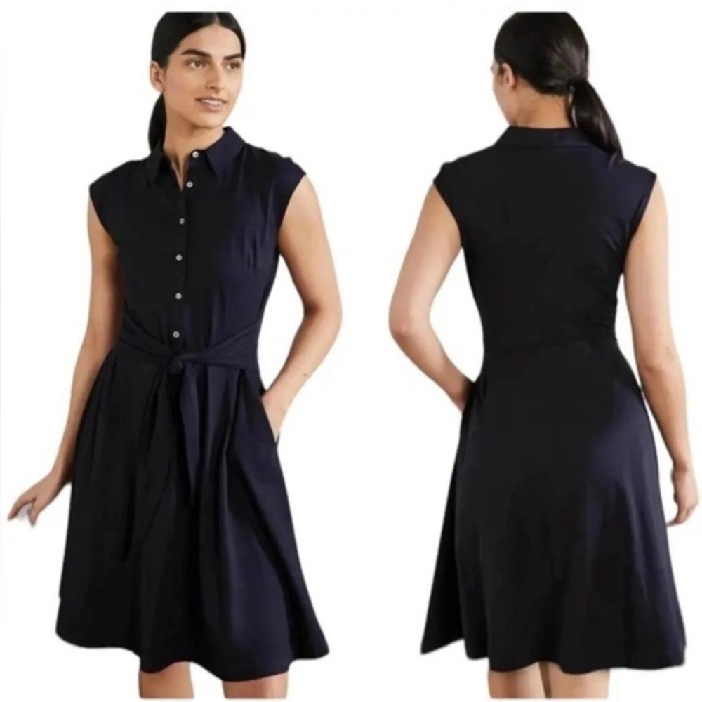 Boden Black Sleeveless Midi Dress with Collar